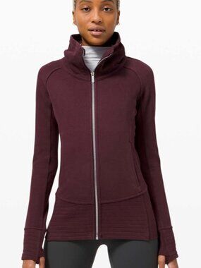 Lululemon Radiant Jacket Size 12 Plum Full Zip Funnel Neck Thumbhole Jacket